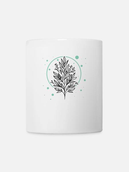 Grüner Zweig mit Blättern - Tasse - Weiß