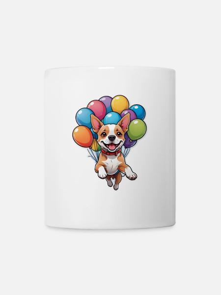 Dog with Colorful Balloons - Mug - white