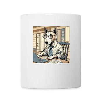 Bull Terrier at the Desk - Ukiyo-e Style - Mug - white - Front