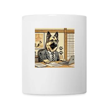 German Shepherd at the Desk - Ukiyo-e Style - Mug - white - Front