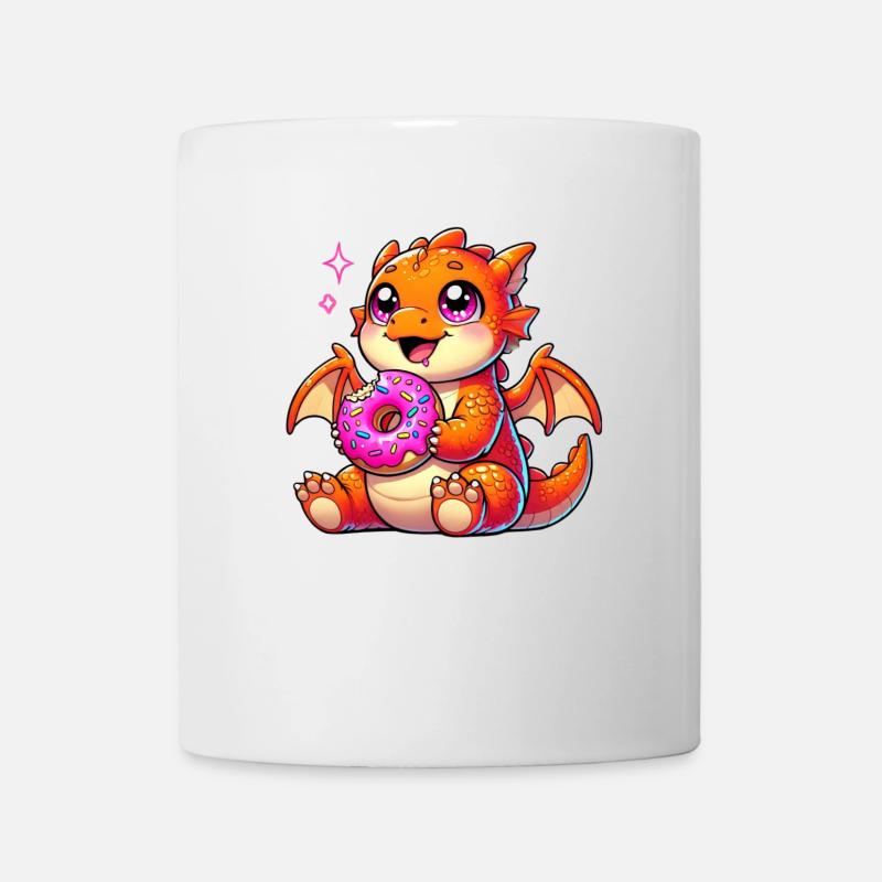Charmant Dragon avec beignet - Bande dessinée - Mug blanc - blanc