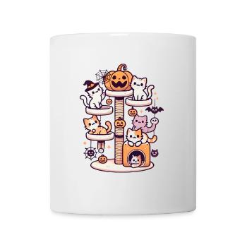 Arbre à chat d’Halloween avec de mignons chatons - Mug blanc - blanc - Devant