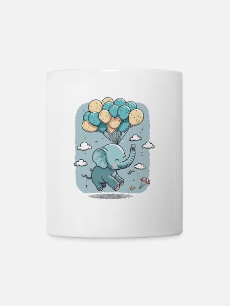 Fliegender Elefant mit Luftballons: Ein skurriler und - Tasse - Weiß