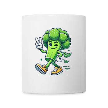 Cooles laufendes Brokkoli-Cartoon-Design - Tasse - Weiß - Vorne
