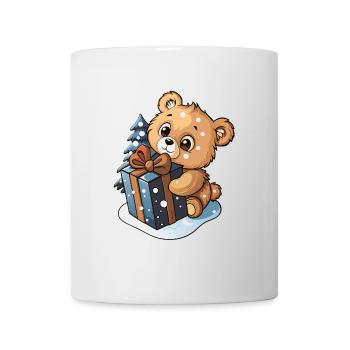 Cute bear unwrapping gift - Mug - white - Front