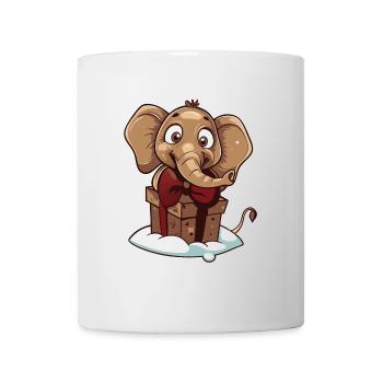 Cute elephant unwrapping gift - Mug - white - Front