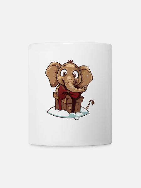 Niedlicher Elefant packt Geschenk aus - Tasse - Weiß