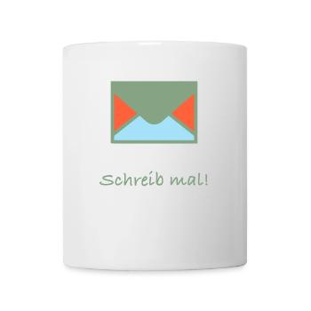 Briefumschlag mit den Schriftzug schreib mal! - Tasse - Weiß - Vorne