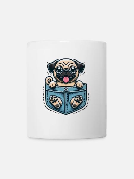 Carlin mignon dans la conception de dessin animé de poche - Mug blanc - blanc
