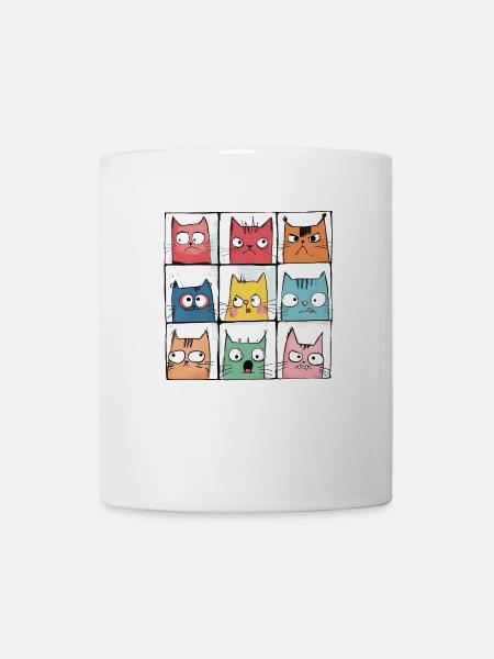 Comic Katzen | mürrische Gesichter | 3x3 Raster - Tasse - Weiß