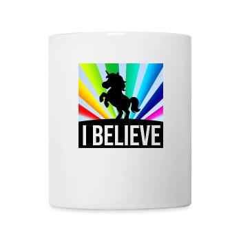 I BELIEVE Einhorn vor leuchtenden Regenbogenstrahl - Tasse - Weiß - Vorne