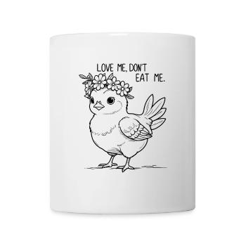 Küken mit Blumenkranz – Love Me Don’t Eatme - Tasse - Weiß - Vorne