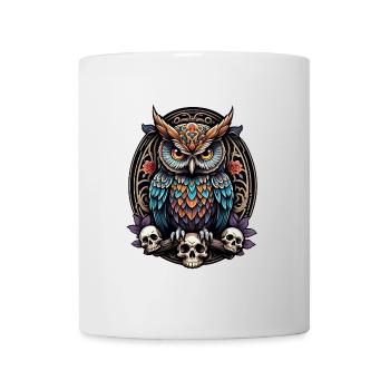Dekorative bunte Eule mit Schädel - Tasse - Weiß - Vorne