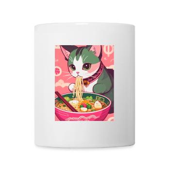 Chat ,Japon ,Kawaii,anime,ramen,soupe - Mug blanc - blanc - Devant