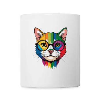Katze Cool In Brille Bunte Karikatur - Tasse - Weiß - Vorne