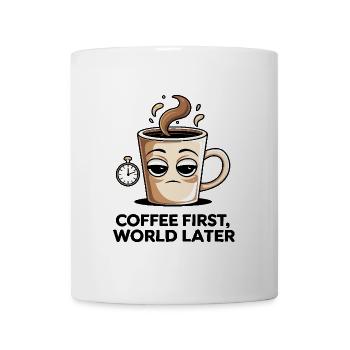Coffee First - Conception de tasse endormie - Mug blanc - blanc - Devant