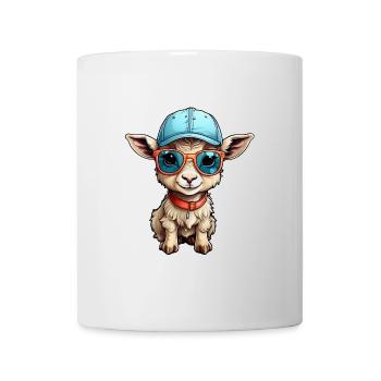 Kleines Ziegenlamm mit blauer Kappe und Brille - Tasse - Weiß - Vorne
