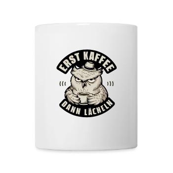 Grantige Eule mit lustigem Kaffeetrinkerspruch - Tasse - Weiß - Vorne