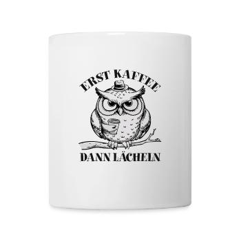 Grantige Eule mit lustigem Kaffeetrinkerspruch - Tasse - Weiß - Vorne