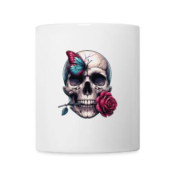 Skull with red rose and butterfly - Mug - white - Front