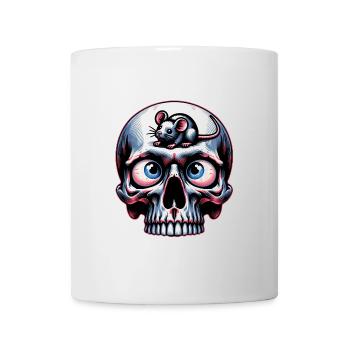 Bunter Skull mit süßer kleiner Maus auf der Stirn - Tasse - Weiß - Vorne