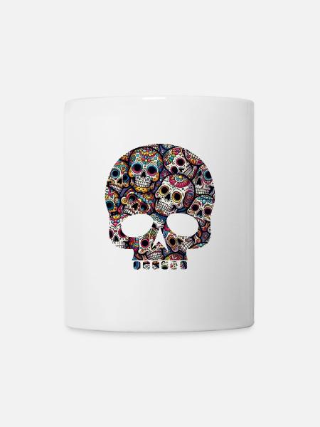 Buntes dekoratives Skullmuster - Tasse - Weiß