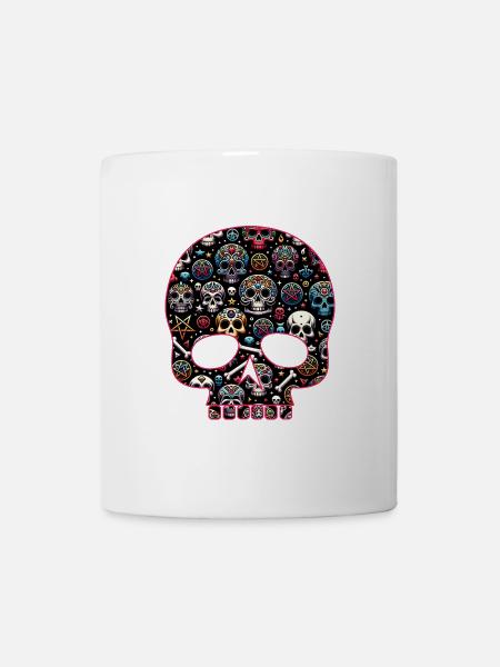 Buntes dekoratives Skullmuster - Tasse - Weiß