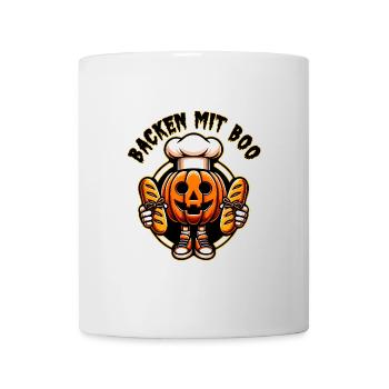 Halloweenkürbis mit Bäckermütze und Broten - Tasse - Weiß - Vorne