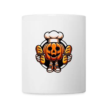 Halloween Kürbis mit Bäckermütze und Broten - Tasse - Weiß - Vorne
