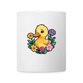 Mignon petit caneton jeune canard avec des fleurs - Mug blanc - blanc - Devant