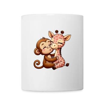 Cuddling Monkey And Giraffe In Love - Mug - white - Front