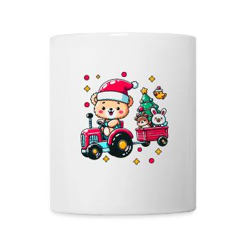 Teddy als Weihnachtsmann mit Otter und Hase fahren - Tasse - Weiß - Vorne