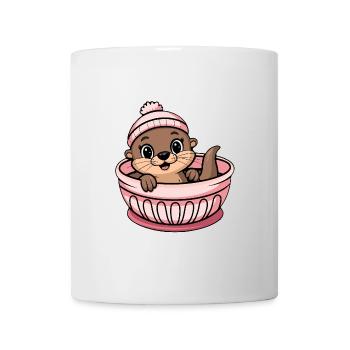 Mignon bébé loutre dans un lit bébé - Mug blanc - blanc - Devant