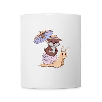 Lustiger Otter mit Sonnenschirm sitzt auf Schnecke - Tasse - Weiß - Vorne