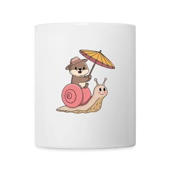 Lustiger Otter mit Sonnenschirm sitzt auf Schnecke - Tasse - Weiß - Vorne