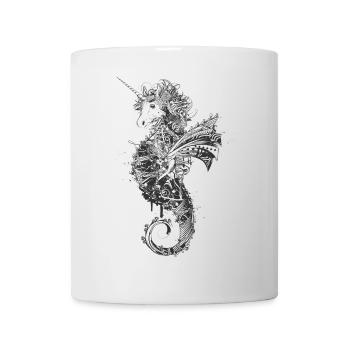 kunstvolle Zeichnung eines Einhorn Seepferdchen - Tasse - Weiß - Vorne