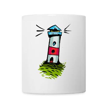 Bunter Leuchtturm auf Grünhügel - Tasse - Weiß - Vorne