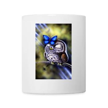 Eule mit Schmetterling - Tasse - Weiß - Vorne