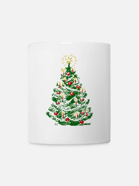 Weihnachtsbaum mit Kerzen und Stern - Tasse - Weiß