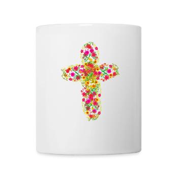 Ein Kreuz aus Sommerblumen Religion Jesus Gott - Tasse - Weiß - Vorne