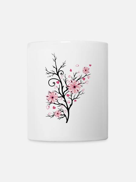 Cerisiers fleurs de cerisier avec coeur Sakura printemps - Mug blanc - blanc