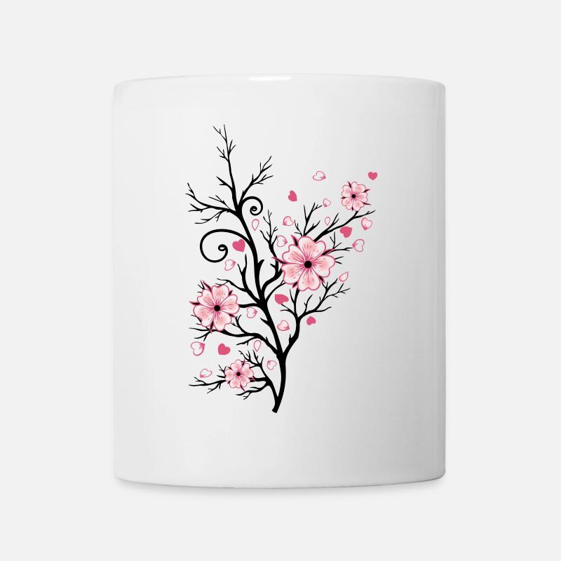 Kirschbaum Kirschblüten mit Herzen Sakura Frühling - Tasse - Weiß