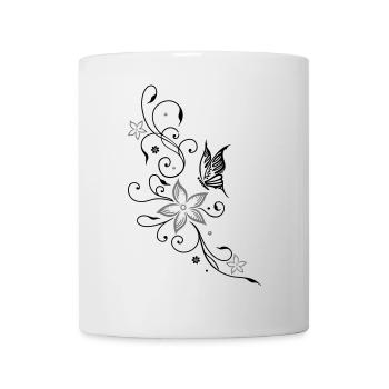 Beautiful, filigree flowers with butterfly - Mug - white - Front