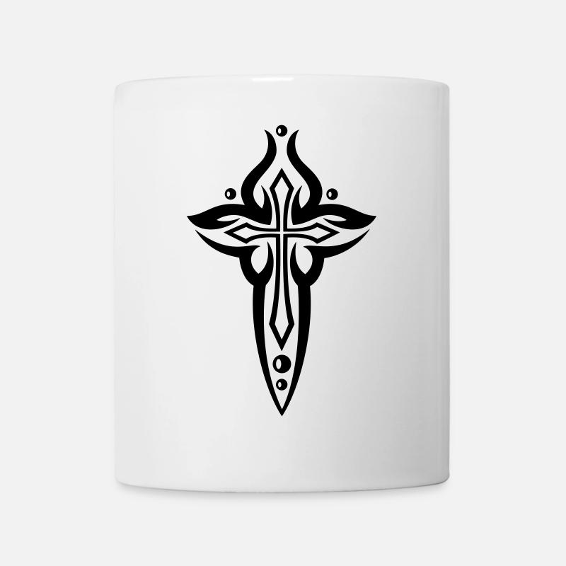 Großes Kreuz mit kleinem Kreuz und Perlen - Tasse - Weiß