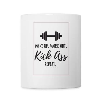 Wake Up. Work Out. Kick Ass. Repeat - Mug - white - Front
