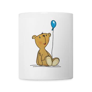 Teddybär mit blauem Luftballon Kuscheltier Kinder - Tasse - Weiß - Vorne