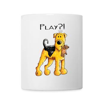 Play Airedale Terrier mit Teddy - Comic - Fun - Tasse - Weiß - Vorne