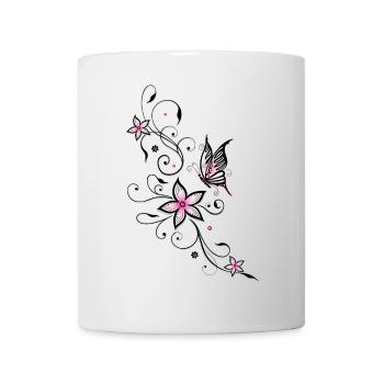 Vrille de filigrane avec papillon et fleurs. - Mug blanc - blanc - Devant