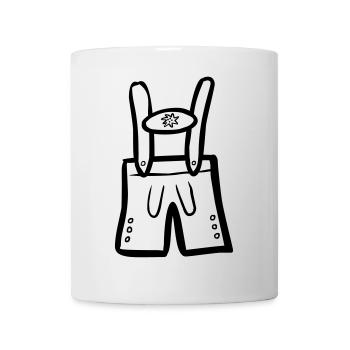 Latzhose – Schwarz-Weiß-Zeichnung – einfärbbar - Tasse - Weiß - Vorne