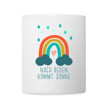 Nach Regen kommt Sonne - Regenbogen mit Herz - Tasse - Weiß - Vorne